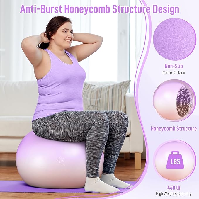Sportneer Extra Thick Exercise Ball - 25.6''Yoga Ball with Quick Pump - Anti-Burst and Slip Resistant Fitness Ball Chair for Pregnancy and Physical Therapy