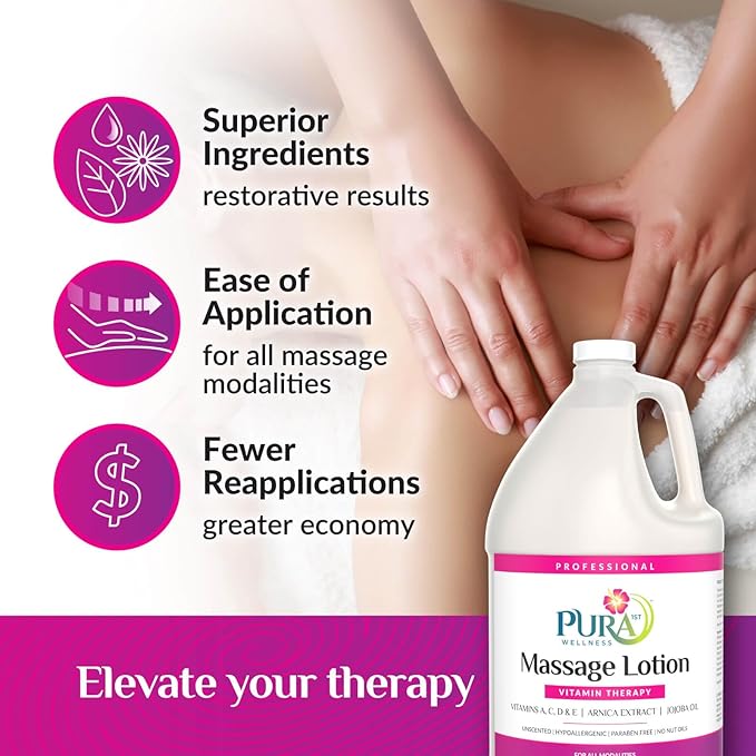 Vitamin Therapy 1 Gallon Massage Lotion, Vitamin E, Professional, Massage Therapy, Deep Tissue, Unscented, Hypoallergenic, Natural Ingredients, Skin Hydrating, Moisturizing, Muscle Relief