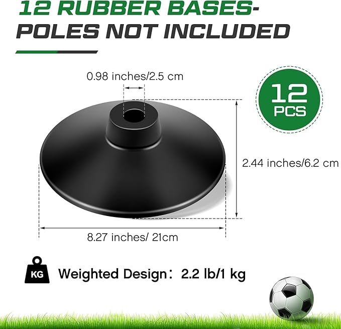 Landical Weighted Slalom Pole Rubber Bases for Soccer Agility Poles 2.2 lb Pole Base for Soccer Training Equipment Set Accessory Lacrosse Field Hockey Track Field