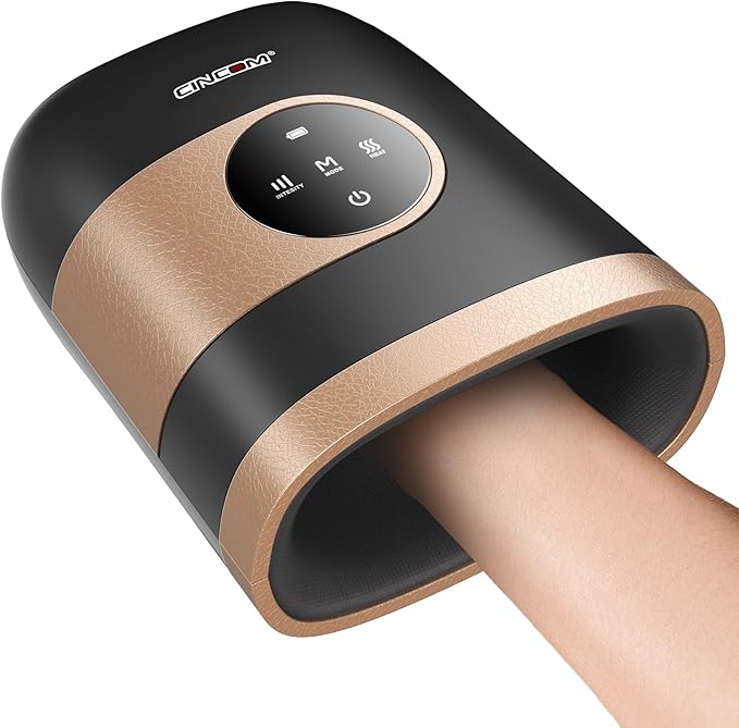 CINCOM Upgraded Hand Massager with Heat and Compression for Arthritis and Carpal Tunnel - Cordless & Rechargeable (Black & Gold)
