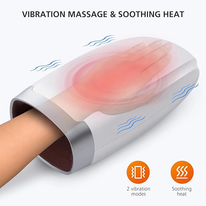 Snailax Cordless Hand Massager Machine,Electric Hand Massager with Heat,Vibration, Compression, White