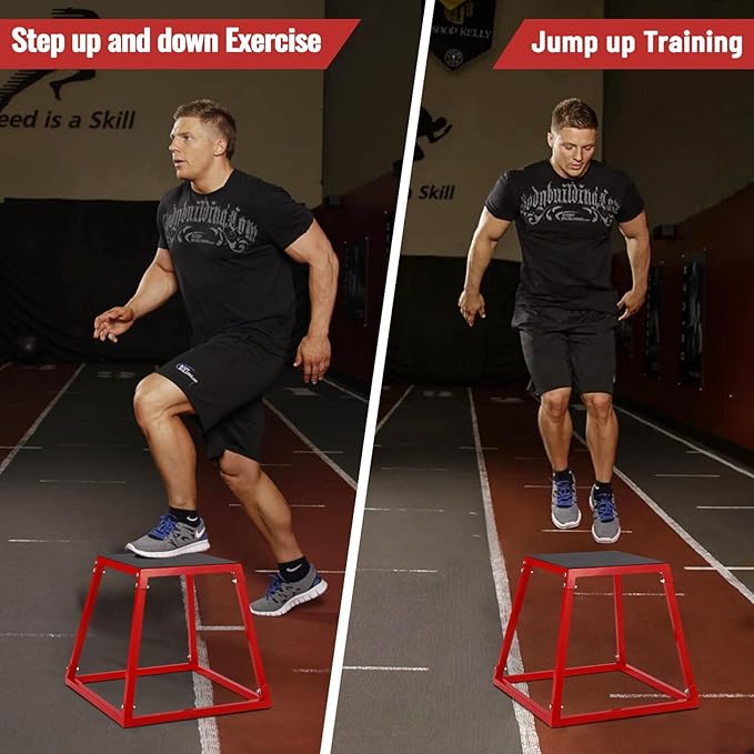 Plyometric Jump Box, Heavy Duty Steel Step Up Box for Workout, Vertical Jump Trainer with Anti-Slip Rubber Pad for Home Gym Strength Training & Conditioning