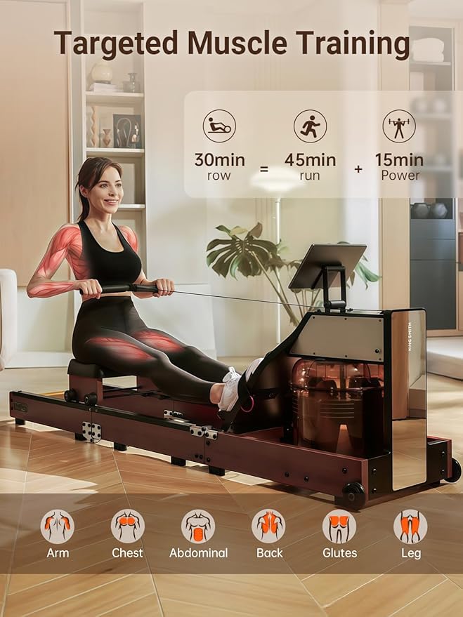 KINGSMITH Magnetic/Water Row Machine for Home Rower 331LB Weight Capacity, Folding Rowing Machine with LED Monitor, App Supported, Tablet Holder, Comfortable Seat, Trifold Home Rowing Machine
