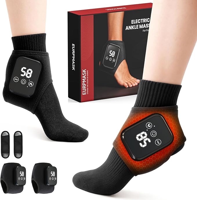 Foot Renew Massager for Neuropathy, 3-in-1 Cordless & Portable Foot and Ankle Massager for Heel, Arch & Ankle Relief, 3-Level Vibration & Heat, Ideal Gift, Includes Extension Strap (Black 2pcs)