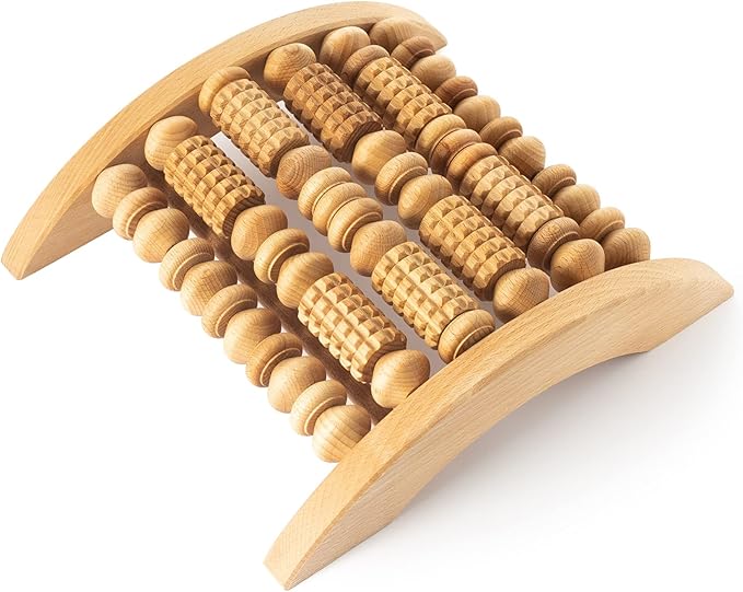 Tuuli Accessories - Wooden Foot Massager, Grooved Muscle Roller, Helps Ease Muscle Tension and Improve Blood Circulation, Natural Wood Therapy Massage Tools, 29 x 24.5 cm
