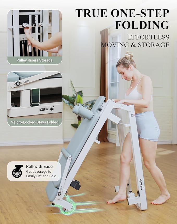 PAETA Pilates Reformer, 86" Foldable Reformer Pilates Machine for Home Use, with Dual Resistance- Springs and Cords, Pilates Equipment for Home Workouts with Jump Board, Up to 400 LBS