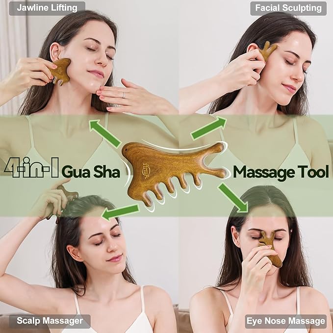 4Pcs Wood Therapy Massage Tools Lymphatic Drainage Massager Wooden Massager Body Sculpting Tools for Maderoterapia,Anti-Cellulite,Pain Relief(4-in-1 Massager)