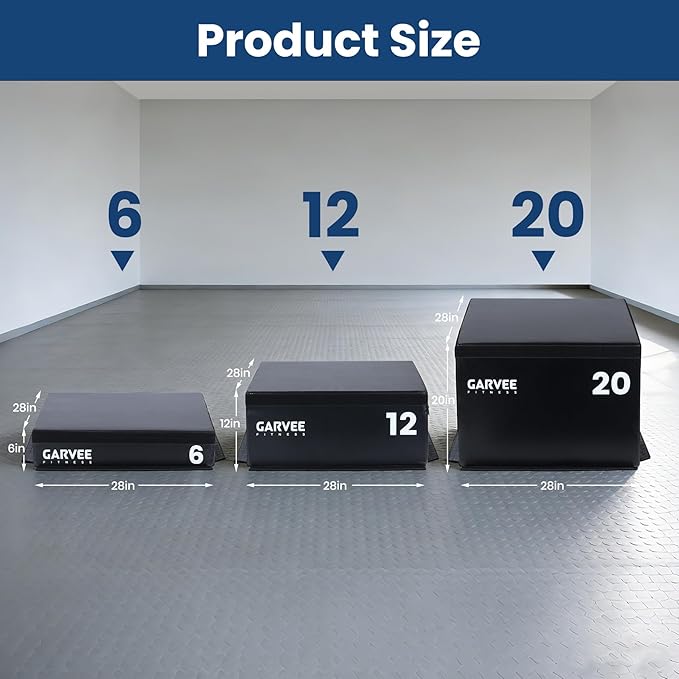 Garvee Stackable Plyo Box 6/12/20 Inch, Adjustable Plyometric Jump Box, Soft Foam Step Up Boxes for Home Gym Workouts, Soft Plyo Box for Professional Strength, HIIT, Step-Ups, and Agility Training