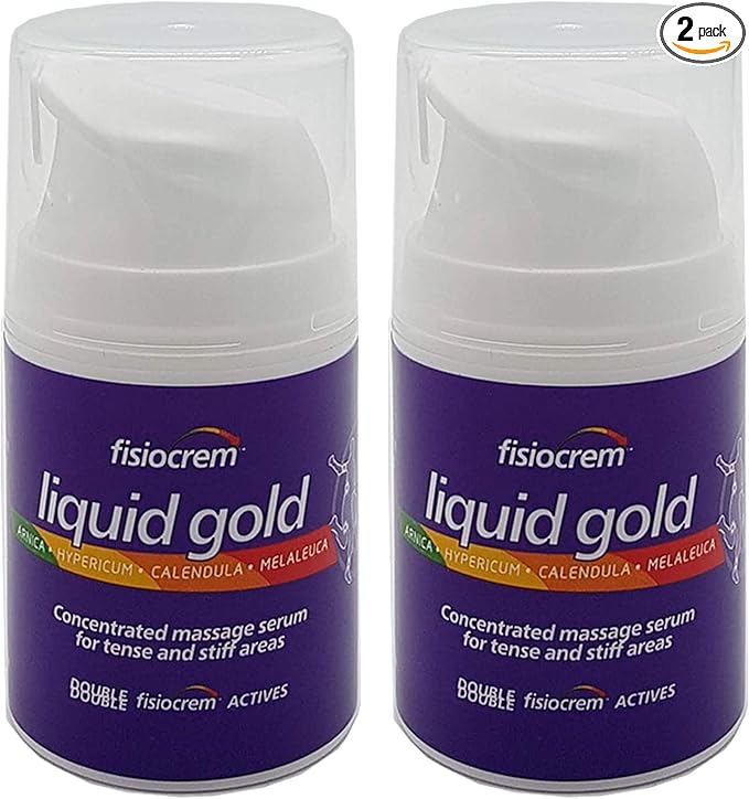Fisiocrem Liquid Gold - Concentrated Massage serum for Tense and Stiff Areas, Double Strength = Double fisiocrem Actives - 50 ml (Pack 2 Units)