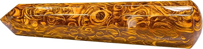 Amazing Gemstone Mariyam Jasper Crystal Wand Massage Stick - Pelvic Wand Gua Sha for Adults - Crystals and Healing Stones Massage Wands for Adults Gifts (Pointed)