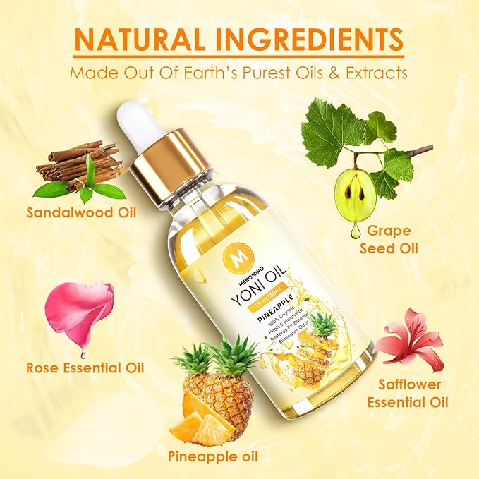 2 Pack Yoni Oil for Women - Organic Pineapple Feminine Oil, Feminine Deodorant - pH Balance - Eliminates Odor - Yoni Moisturizer, 100% Natural Essential Oil, 1 fl oz/pc (Pineapple)