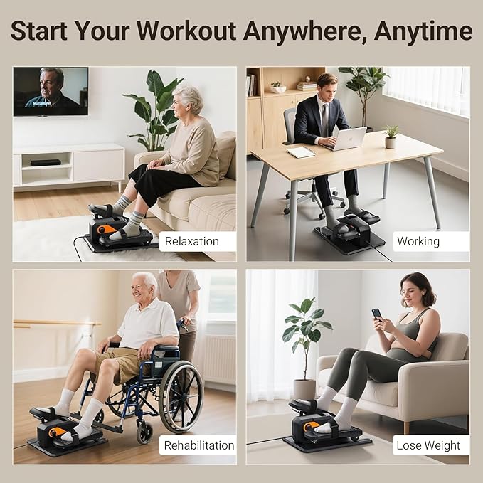Under Desk Elliptical Exercise Machine, Electric & Portable Ellipse Leg Exerciser, Quiet Seated Pedal Elliptical for Seniors Adult with Remoter, 12 Adjustable Speeds, 2 Modes for Home Office