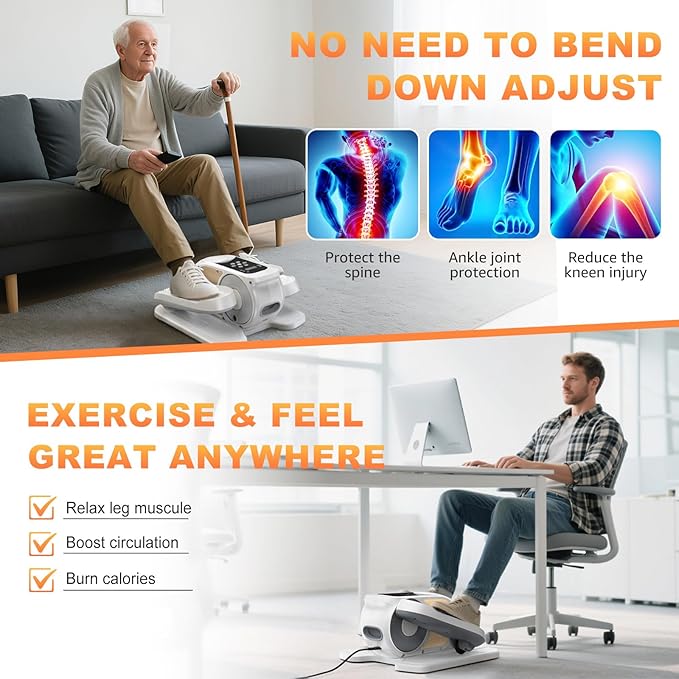 Mini Under Desk Elliptical Low Impact Electric Leg Exerciser As Seen on TV While Sitting for Seniors with Non-Slip Mat Quiet & Portable for Home and Office