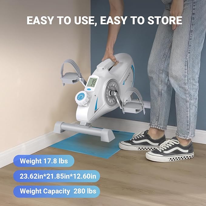 Under Desk Bike Pedal Exerciser, Quiet Magnetic Mini Exercise Bike with MERACH App for Arm, Leg Recovery, Physical Therapy, Smooth Foot Desk Cycle