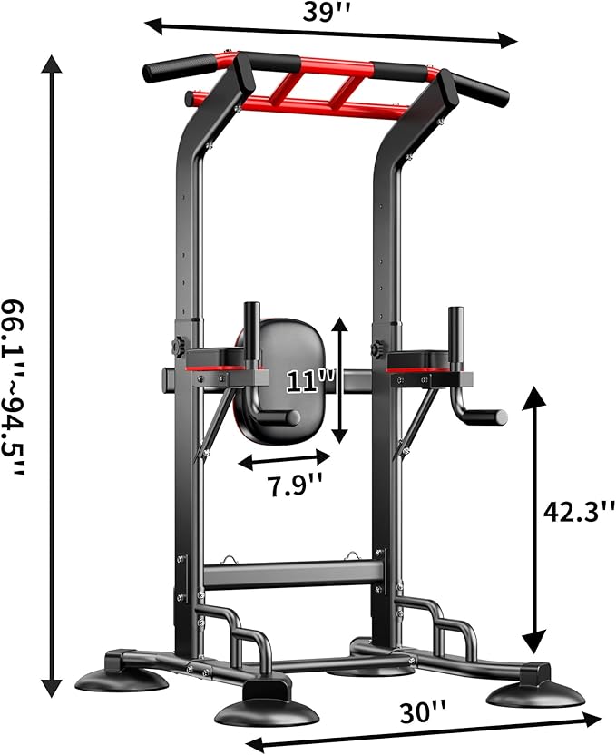 DlandHome Pull Up Bar Power Tower Dip Station, Height Adjustable Heavy Duty Workout Dip Stand, Multi-Functional Strength Training Machine for Men Women Home Gym