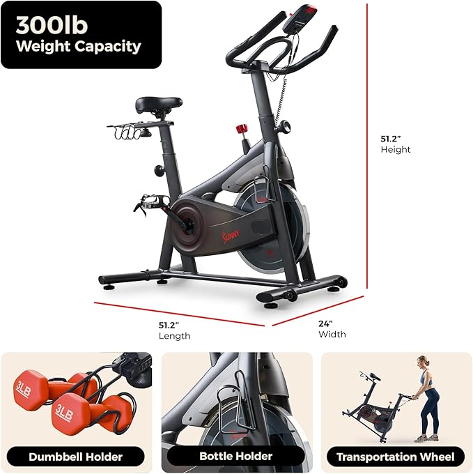 Sunny Health & Fitness Smart Magnetic Cycling Bike with Free SunnyFit App Connection, Stationary Indoor Cardio Exercise Equipment