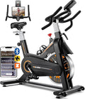 Exercise Bike, Wenoker Stationary Bike for Home App Sync Indoor Bike with Adjustable Seat and Multi-grips Handlebar, Transport Wheels and Fitness Courses for Weight Loss