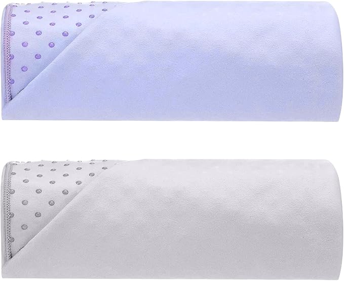Peryiter 2pack 72 x 24'' Hot Yoga Towel Pack with Grip Dot, Sticky Fiber Mat Towel Non Slip for Hot Yoga, Absorbent Microfiber Sweat Anti-Slip Cover for Pilates Exercise Fitness Workout (Purple,Blue)