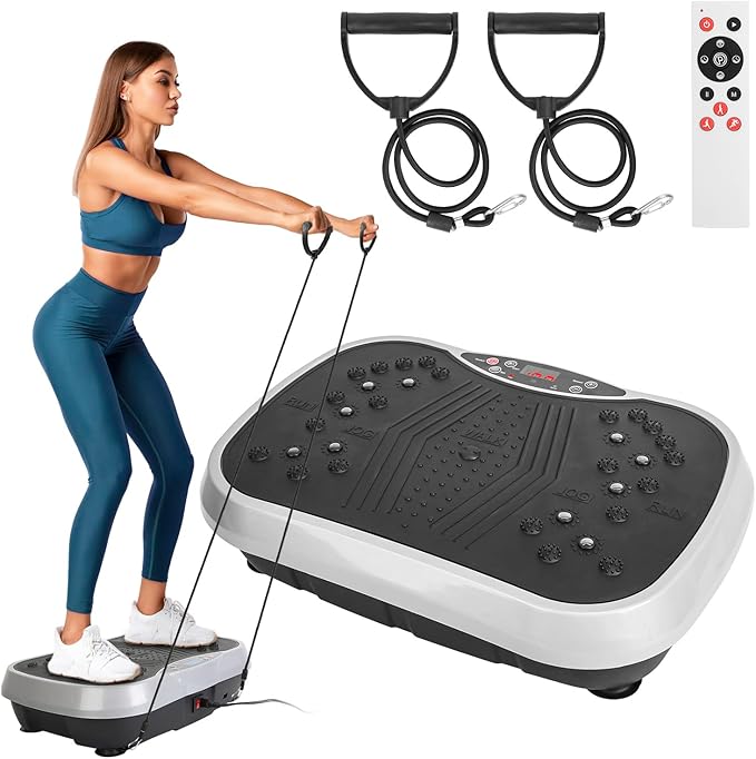 iMounTEK Vibration Plate Exercise Machine, Portable Full Body Vibration Exercise Platform Workout Home Fitness Training Equipment with Resistant Bands Remote Control for Weight Loss Fat Burner