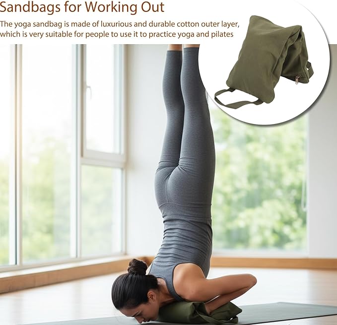 Sandbags for Working Out, Green Yoga Sand Bag for Weight Training with Double Handle, Adjustable Fillable Yoga Canvas Sandbags for Adding Weight and Support