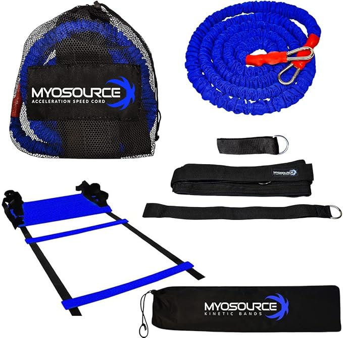 Speed and Agility Exercise Ladder Kit – Acceleration Speed Cord™ and Speed Training Workout Ladder – Improve Footwork, Foot Speed/Quickness, Change of Direction, Strength and Power