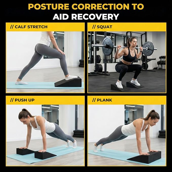 Squat Wedge Block for Heel Elevated Squat Weightlifting Calf Stretcher Slant Board for Mobility Balance and Strength Performance Pack of 2