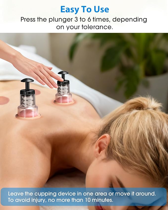Cupping Kit for Massage Therapy, 2 Sizes Cupping Set, Unique Piston Design, Portable Massager for Studio & Home Use, Muscle Pain Relief, Myofascial Release, Cellulite Reduction (4 Pack)
