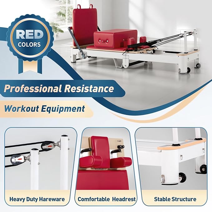 Foldable Pilates Reformer & Equipment - Pilates Reformer Workout Machine for Home Gym with Reformer Accessories, Reformer Box, Padded Jump Board - Up to 300 lbs Weight Capacity