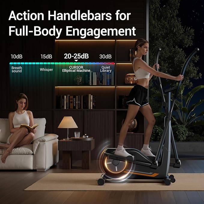CURSOR Elliptical Exercise Machine, Elliptical Machine for Home with Hyper-Quiet Magnetic Driving System,8 Levels Resistance, 350LBS Weight Capacity，Compact Elliptical with 12IN Stride & LCD Monitor