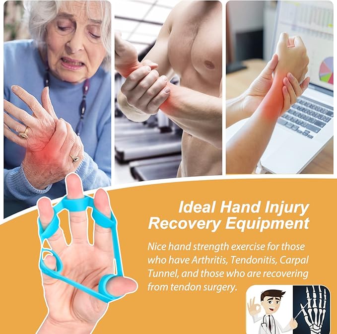 Hand Grip Strengthener, Finger exerciser, Grip Strength Trainer (6 PCS),NEW MATERIAL,Forearm grip workout, Finger Stretcher, Relieve Wrist Pain, Carpal tunnel. (Finger exerciser)
