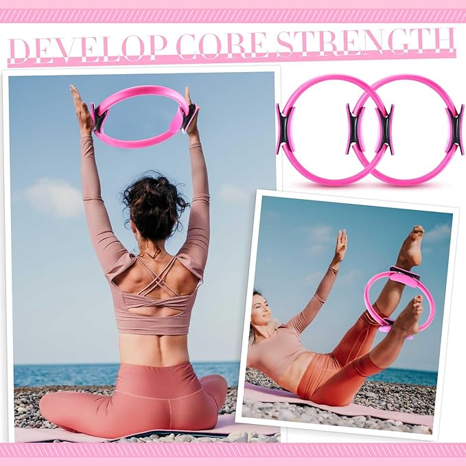 Poen Pilates Equipment Kit for Home Workout Pilates Ring and Ball Set for Women 12'' Circle Yoga Fitness Essentials Kit with Resistance Bands, Yoga Strap, Socks,Bag