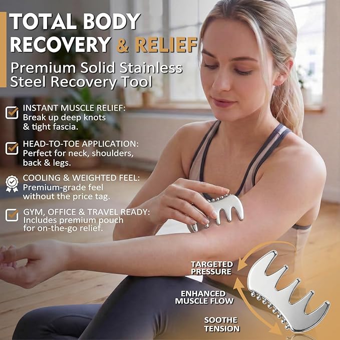 2-in-1 Premium Solid Stainless Steel Gua Sha & Myofascial Muscle Scraper – Manual Deep Tissue Massage Comb & Reflexology Pen – Handheld Body Massager for Fascia Release, Sculpting & Mobility