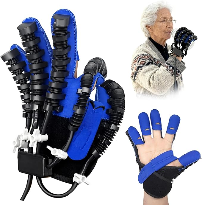 Rehabilitation Robot Gloves, Finger Exerciser for Stroke Recovery Hand Glove Equipment Hand Function Rehabilitation, Adjustable Strength and Supports USB Charging
