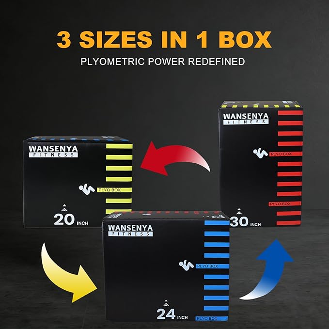 3-in-1 Dense Foam Plyometric Jump Box,30"x24"x20"-24"x20"x16"-20"x18"x16"Non-Slip Box Jumps for Home Gym,Exercise Foam Plyo Box for Fitness Training-Step-Ups,Split Squats,Dips,Box Jump Cube