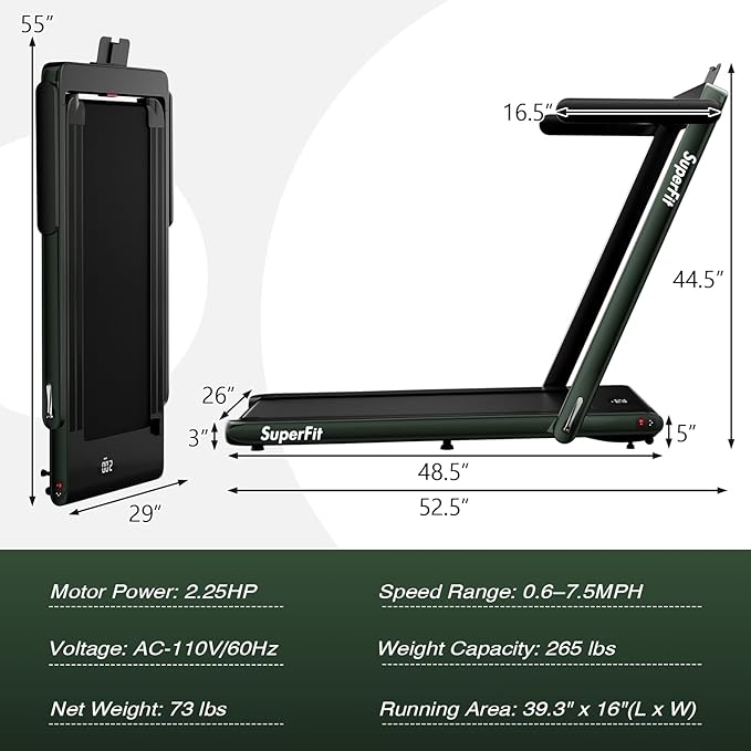 Goplus 2 in 1 Folding Treadmill, 2.25HP Superfit Under Desk Electric Treadmill, Installation-Free with Remote Control, APP Control and LED Display, Walking Jogging for Home Office