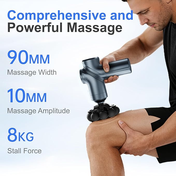 Massage Gun Deep Tissue, Back Massager for Pain Relief, Silent Mini Muscle Massager with 9 Massages Heads Birthday Gifts for Men Women Dad Him (Blue)