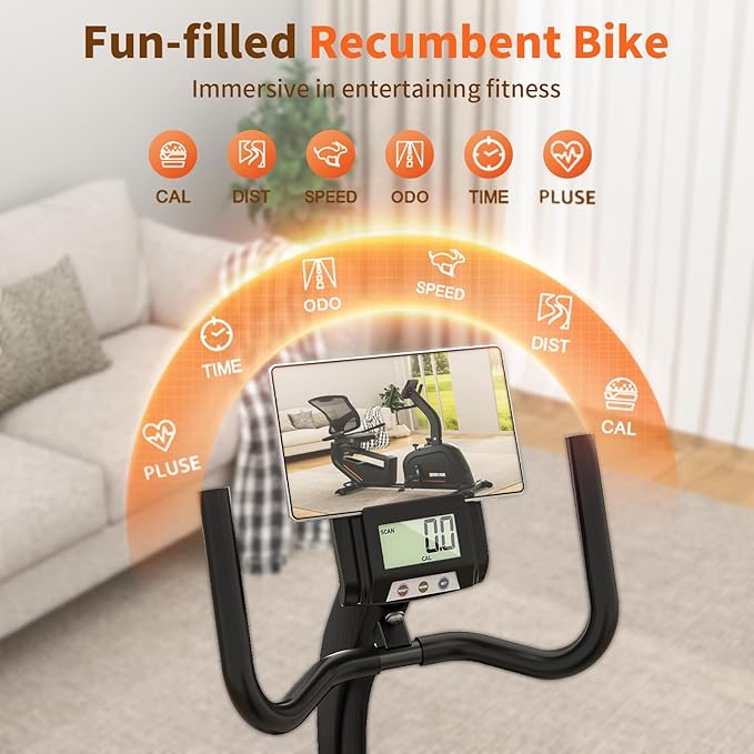 JEEKEE Recumbent Exercise Bike for Seniors,Stationary Bikes for Home, 400LB Capacity & 16 Levels Magnetic Resistance, Heart Rate Handle