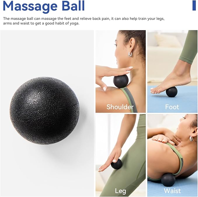 5 in 1 Foam Roller Set - Foam Roller for Legs, Muscle Roller Stick, Massage Ball, Resistance Band for Physical Therapy & Deep Tissue Muscle Massage (Black)