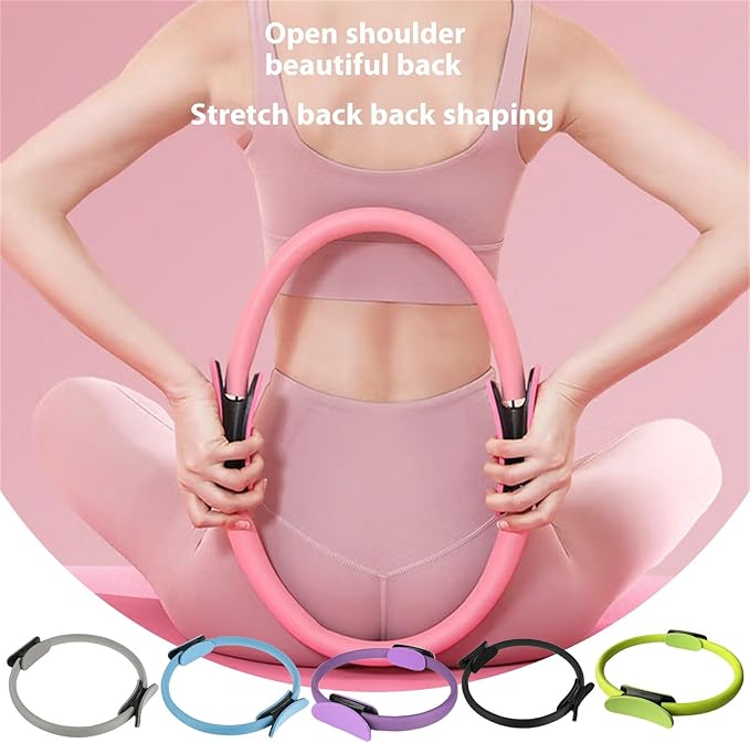Yoga Pilates Ring Dual Grip Magic Circle - Adjustable Fitness Exercise Ring for Core Strength, Toning & Rehab, Non-Slip Lightweight Body Workout Tool Kit for Home Gym, Yoga, and Pilates (PP)