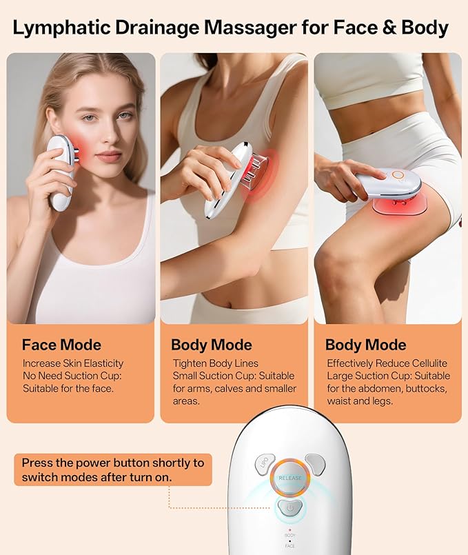 Body Sculpting Machine with Red Light Therapy for Face & Body, Cupping Therapy, Electric Cellulite Massage Tool with 2 Cups, Gift for Women, White