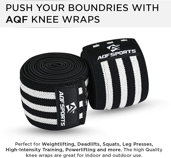 AQF Knee Wraps Weight Lifting Bandage - IPL and USPA Approved Gym Knee Support - Heavy Duty 78” Elasticated Support Straps Guard Powerlifting, Squatting (Pair)