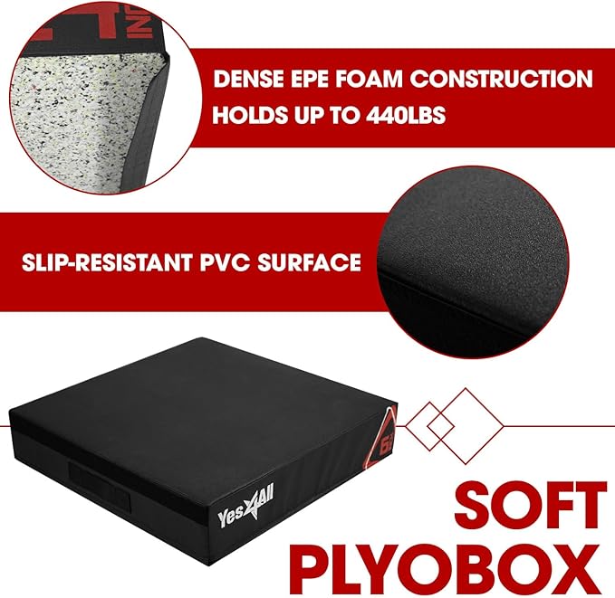 Yes4All Adjustable Soft Plyo Box, Jumping Trainer - For Plyometric Exercises and Conditioning, Multiple Height Variations