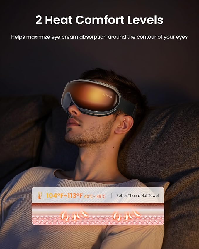RENPHO Eye Massager with Heat, FSA Eligible HSA, Birthday Gifts for Men, Eyeris1 Eye Massager with Remote Compression, Sleep Mask for Relax Migraine Relief Reduce Strain Improve Sleep