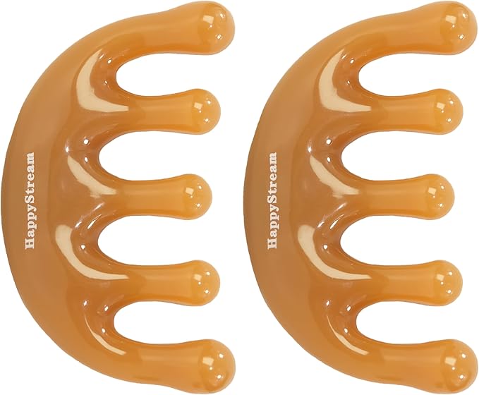 Scalp Massage Tool Head Massager. Resin Massage Comb Gua Sha Fascial Tools for Scalp Care Hair Growth Stress Relax Headaches Meridian Acupoint Treatment Trigger Point Therapy. (Amber)