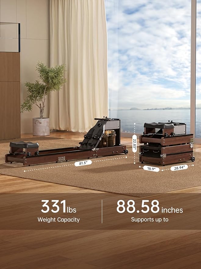 KINGSMITH Magnetic/Water Row Machine for Home Rower 331LB Weight Capacity, Folding Rowing Machine with LED Monitor, App Supported, Tablet Holder, Comfortable Seat, Trifold Home Rowing Machine