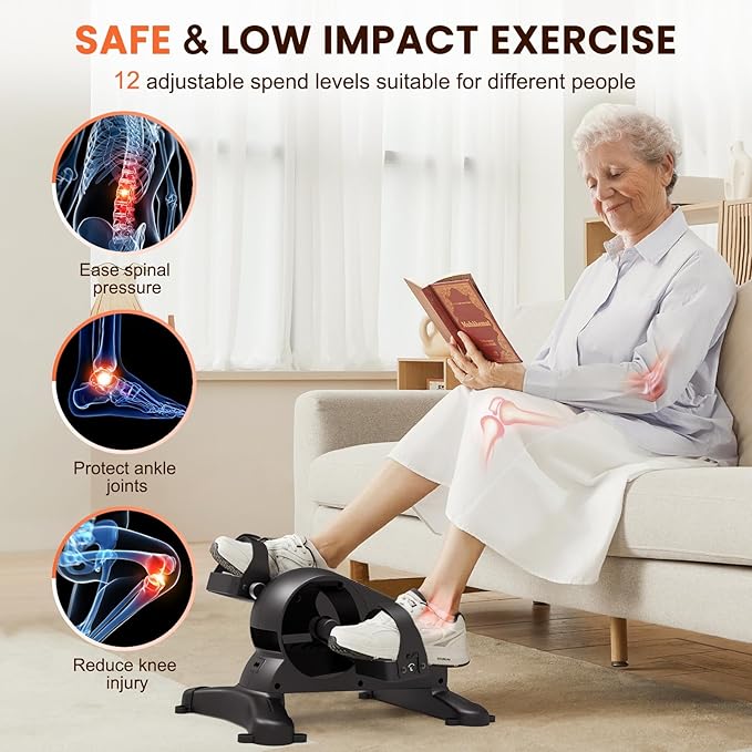 Pedal Exerciser Under Desk Bike-Mini Exercise Bike for Seniors & Physical Therapy with 12 Speed Adjustable, Remote Control & LCD Display