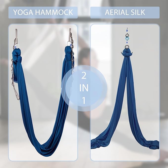 5.5 Yards Aerial Silks Yoga Swing Set - Aerial Yoga Hammock Kit Anti-Gravity Flying for Fitness, Low/Non Stretch Nylon Tricot Fabric Hardware Included for Dance