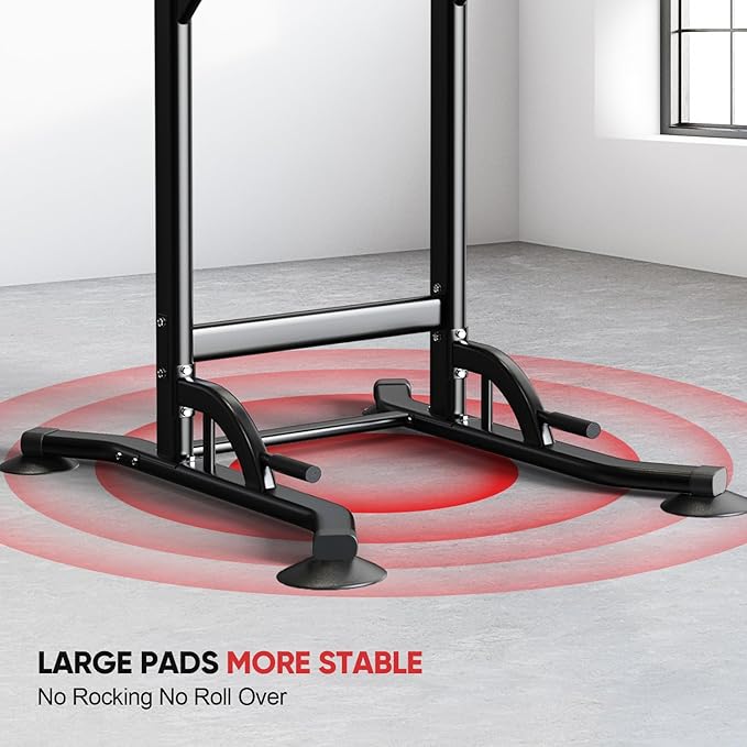 Pull Up Bar Station, Adjustable Multifunction Power Tower Dip Bar Station Home Gym Strength Training Workout Equipment for Pull-up Push-up Dips (Black-Classic).