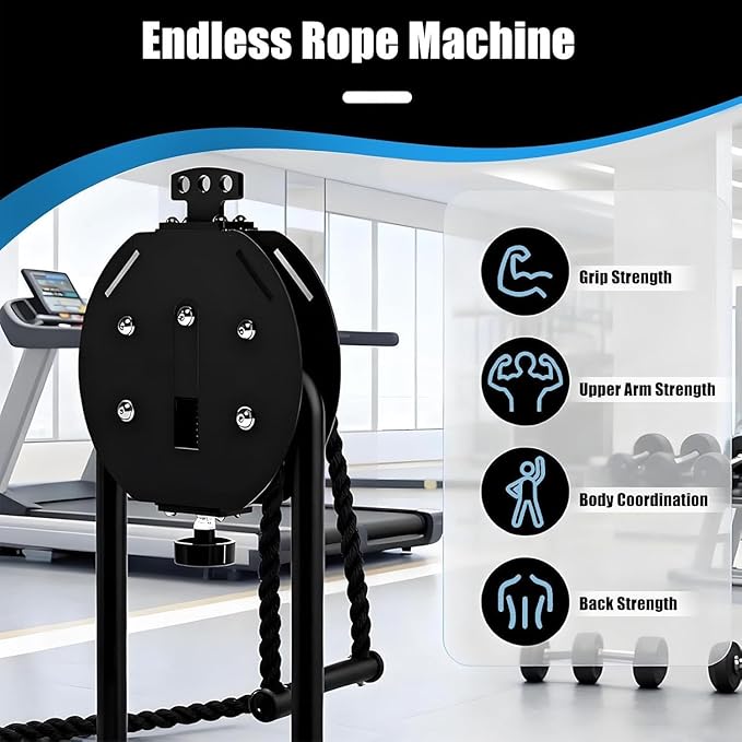 Wall-Mounted Flywheel Endless Rope Trainer, Portable Cable Pulley System with 30kg/330lb Adjustable Resistance, 4m/13.12ft Nylon Rope for Grip Arm Back Training, Home Gym Cardio Workout Gear