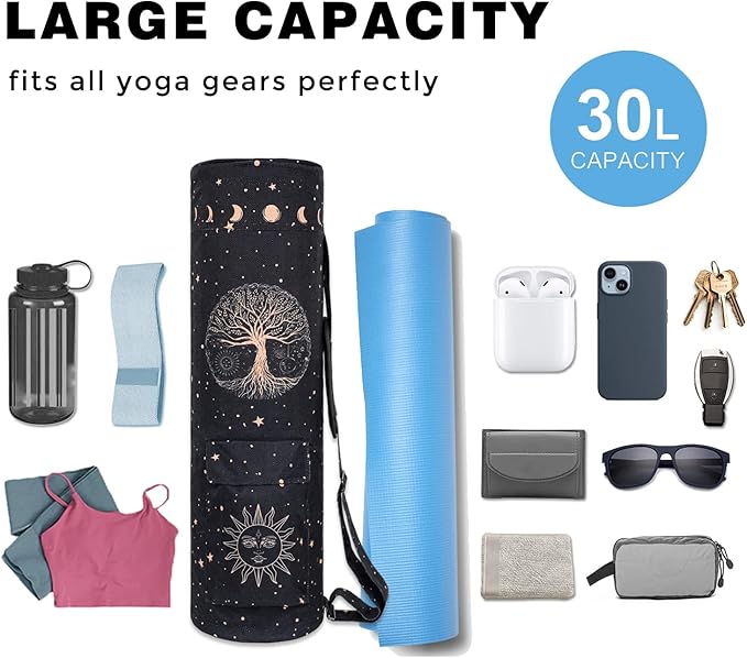 Yoga Mat Bag Full-Zipper Yoga Mat Carrier with Extra Wide Adjustable Strap 2 Multi-Functional Storage Cargo Pocket Stylish & Functional Yoga Bag Pilates Bag for Women & Men